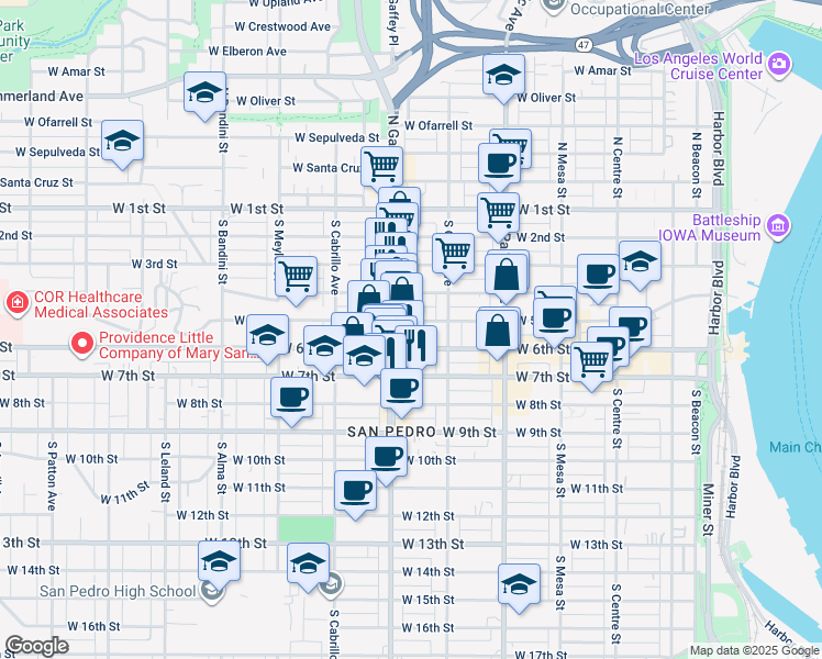 map of restaurants, bars, coffee shops, grocery stores, and more near 659 West 5th Street in Los Angeles