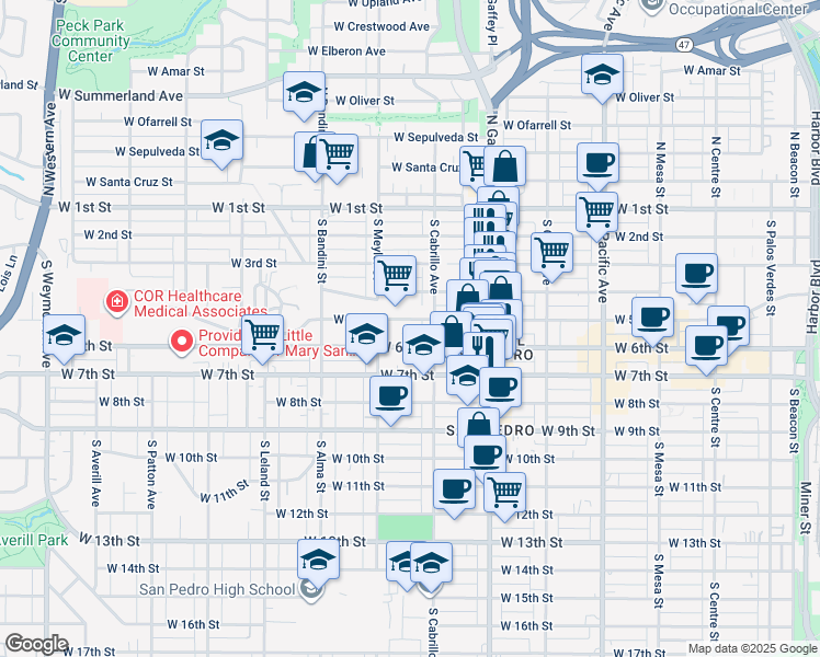 map of restaurants, bars, coffee shops, grocery stores, and more near 861 West 5th Street in Los Angeles