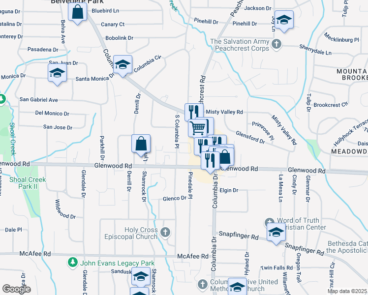 map of restaurants, bars, coffee shops, grocery stores, and more near 1776 South Columbia Place in Decatur