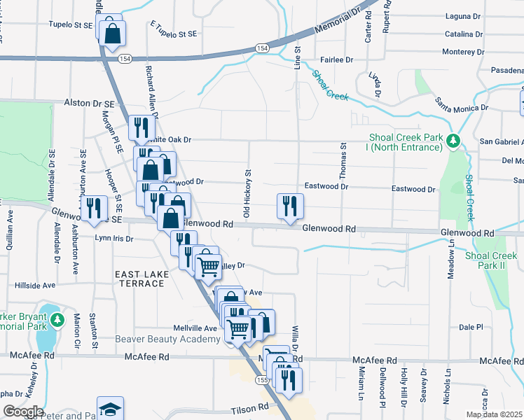 map of restaurants, bars, coffee shops, grocery stores, and more near 2633 Joyce Avenue in Decatur