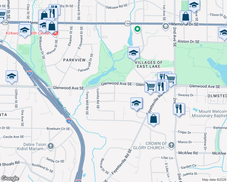 map of restaurants, bars, coffee shops, grocery stores, and more near 1754 Donnalee Avenue Southeast in Atlanta