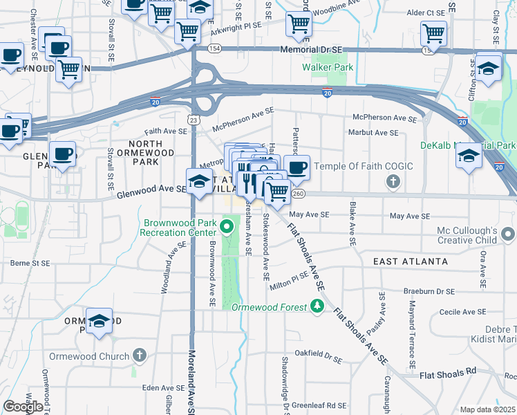 map of restaurants, bars, coffee shops, grocery stores, and more near 533 Flat Shoals Avenue Southeast in Atlanta