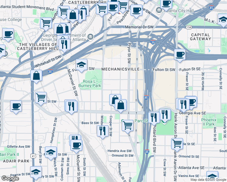 map of restaurants, bars, coffee shops, grocery stores, and more near 262 Crumley Street Southwest in Atlanta