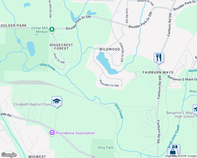 map of restaurants, bars, coffee shops, grocery stores, and more near 761 Plainville Circle Southwest in Atlanta
