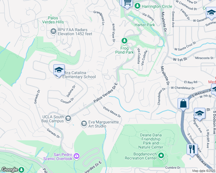 map of restaurants, bars, coffee shops, grocery stores, and more near 30468 Diamonte Lane in Rancho Palos Verdes