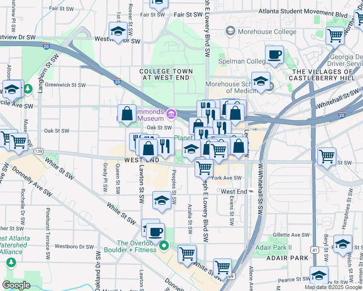 map of restaurants, bars, coffee shops, grocery stores, and more near 979 Howell Place Southwest in Atlanta