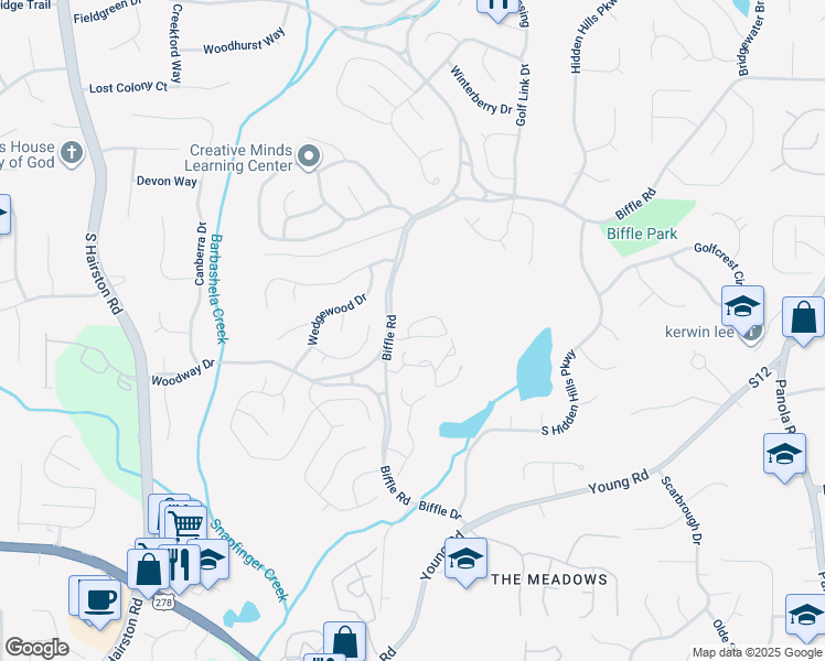 map of restaurants, bars, coffee shops, grocery stores, and more near 5148 Villas Terrace in Stone Mountain