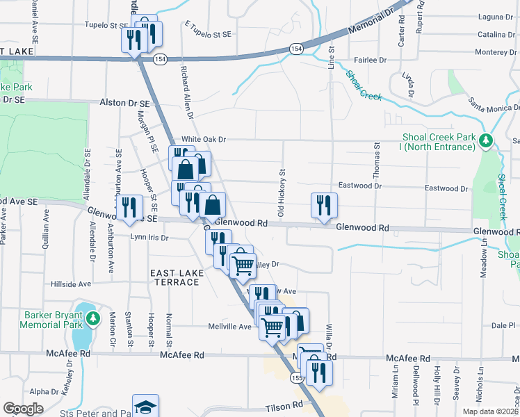 map of restaurants, bars, coffee shops, grocery stores, and more near 2565 Joyce Avenue in Decatur