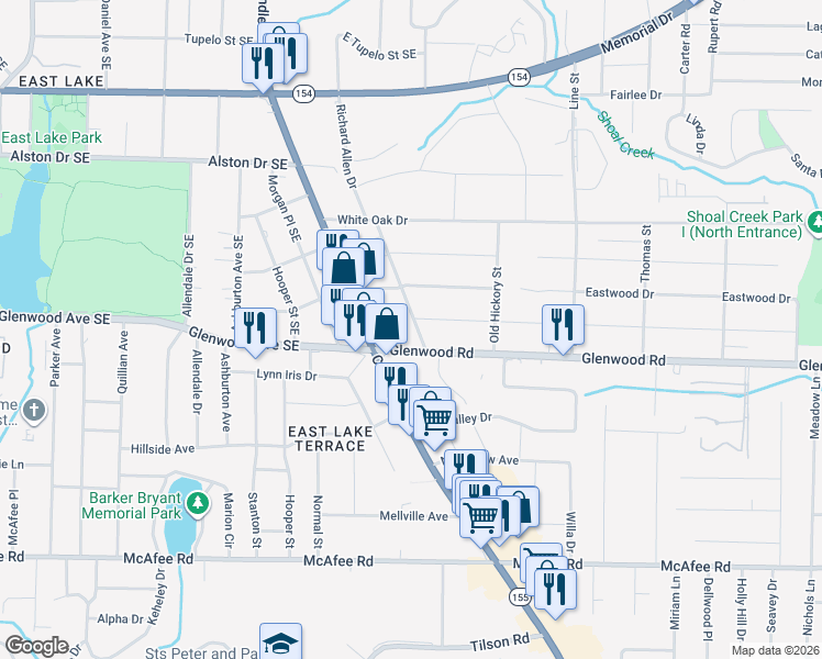map of restaurants, bars, coffee shops, grocery stores, and more near 1817 Ellington Street in Decatur