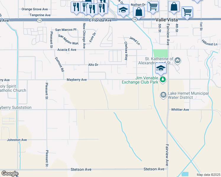 map of restaurants, bars, coffee shops, grocery stores, and more near 26313 Legacy Court in Hemet