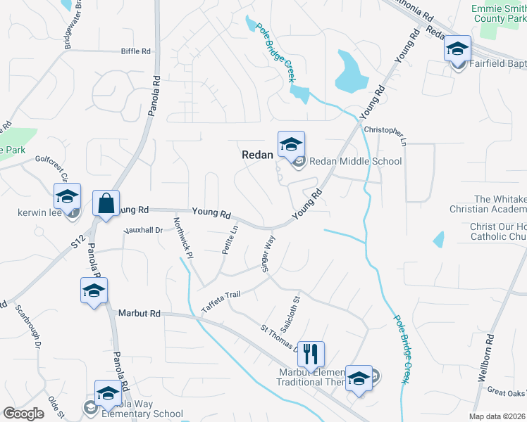 map of restaurants, bars, coffee shops, grocery stores, and more near 1778 Dunbarton Drive in Lithonia