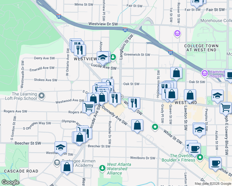 map of restaurants, bars, coffee shops, grocery stores, and more near 1375 Ralph David Abernathy Boulevard in Atlanta