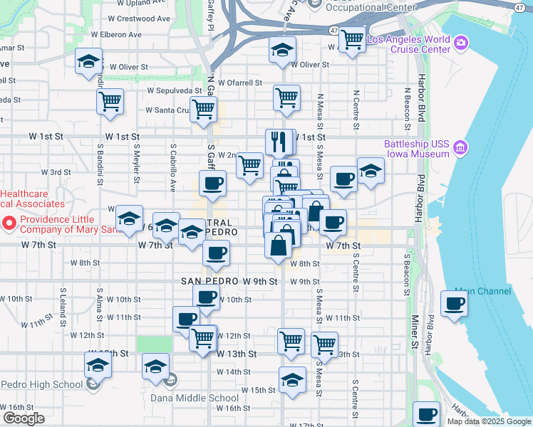 map of restaurants, bars, coffee shops, grocery stores, and more near 539 West 5th Street in Los Angeles