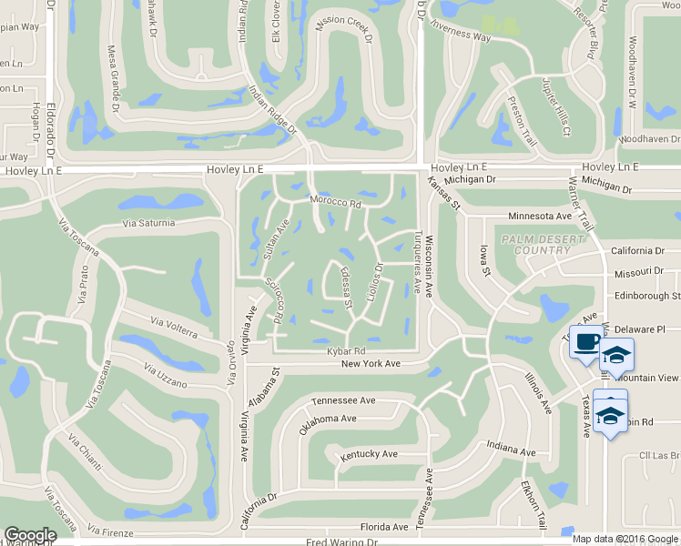 map of restaurants, bars, coffee shops, grocery stores, and more near 42573 Edessa Street in Palm Desert