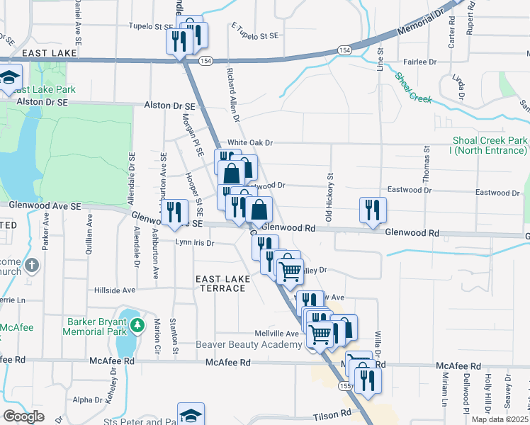 map of restaurants, bars, coffee shops, grocery stores, and more near 1796 Alexander Drive in Decatur