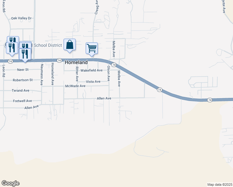 map of restaurants, bars, coffee shops, grocery stores, and more near 26261 Melba Avenue in Homeland