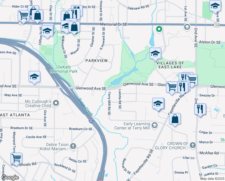 map of restaurants, bars, coffee shops, grocery stores, and more near 2007 Glenwood Avenue Southeast in Atlanta