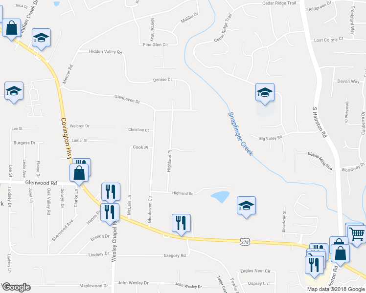map of restaurants, bars, coffee shops, grocery stores, and more near 4442 Mark Anthony Court in Decatur