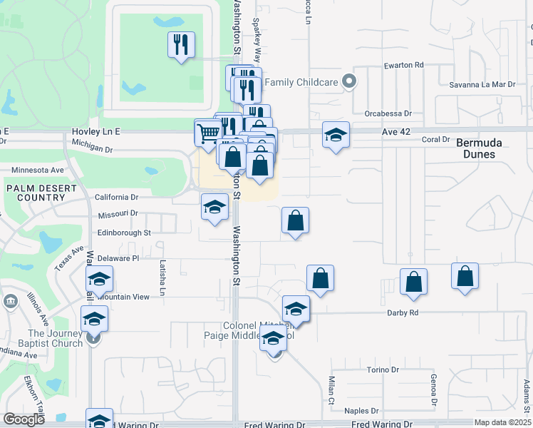 map of restaurants, bars, coffee shops, grocery stores, and more near 42605 Byron Place in Bermuda Dunes
