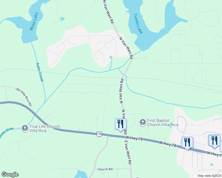 map of restaurants, bars, coffee shops, grocery stores, and more near 208 West Villa Road in Villa Rica