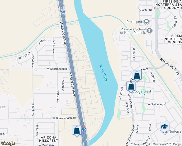 map of restaurants, bars, coffee shops, grocery stores, and more near 3002 West Oberlin Way in Phoenix