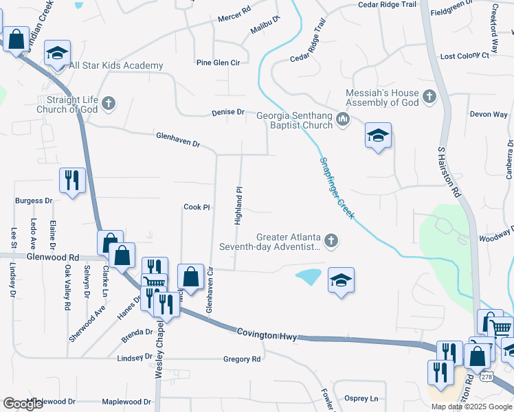 map of restaurants, bars, coffee shops, grocery stores, and more near 4442 Mark Anthony Court in Decatur