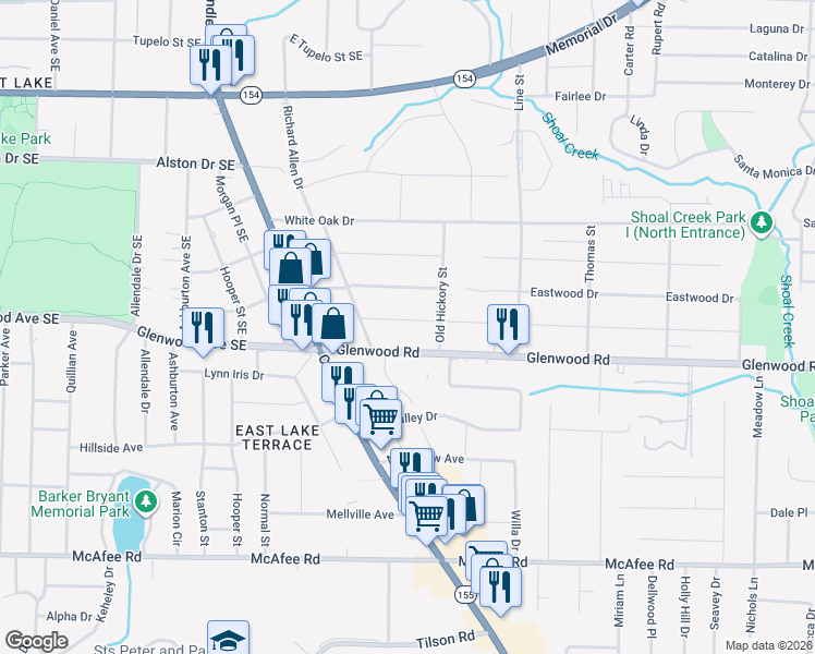 map of restaurants, bars, coffee shops, grocery stores, and more near 2583 Joyce Avenue in Decatur