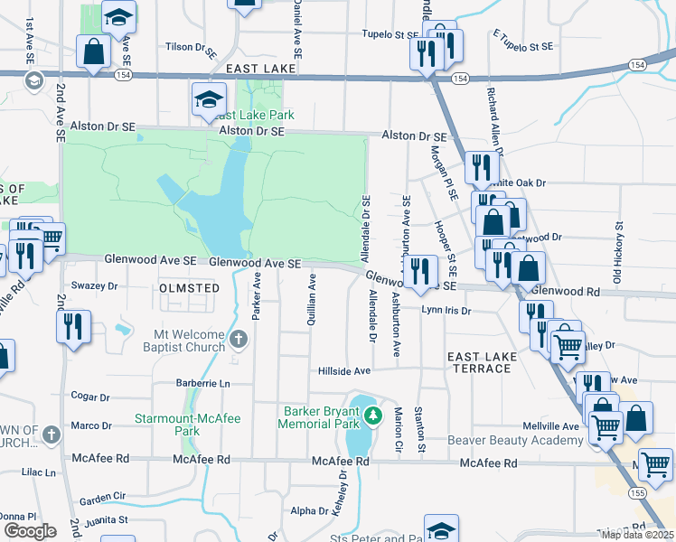 map of restaurants, bars, coffee shops, grocery stores, and more near 2769 Glenwood Avenue Southeast in Atlanta