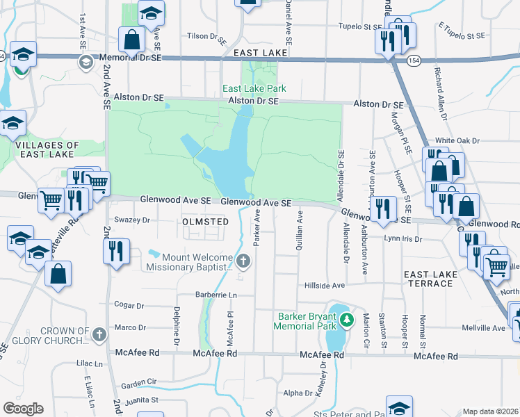 map of restaurants, bars, coffee shops, grocery stores, and more near 2661 Glenwood Avenue Southeast in Atlanta