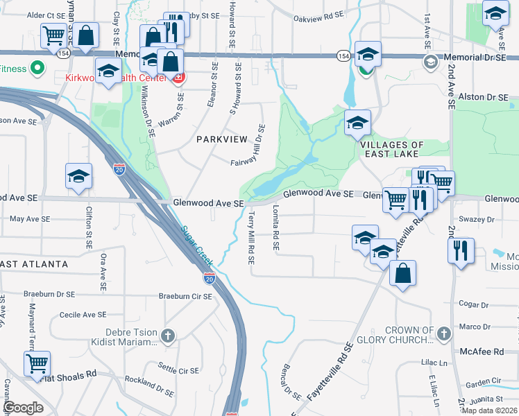 map of restaurants, bars, coffee shops, grocery stores, and more near 2007 Glenwood Avenue Southeast in Atlanta