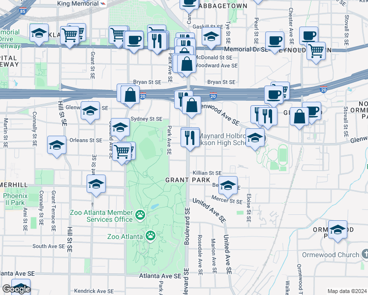 map of restaurants, bars, coffee shops, grocery stores, and more near 567 Hansell Street Southeast in Atlanta
