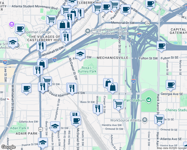 map of restaurants, bars, coffee shops, grocery stores, and more near in Atlanta