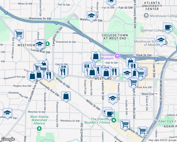 map of restaurants, bars, coffee shops, grocery stores, and more near 1168 Eggleston Street Southwest in Atlanta