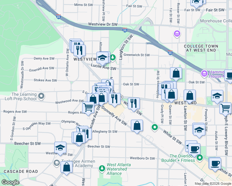 map of restaurants, bars, coffee shops, grocery stores, and more near 1375 Ralph David Abernathy Boulevard in Atlanta