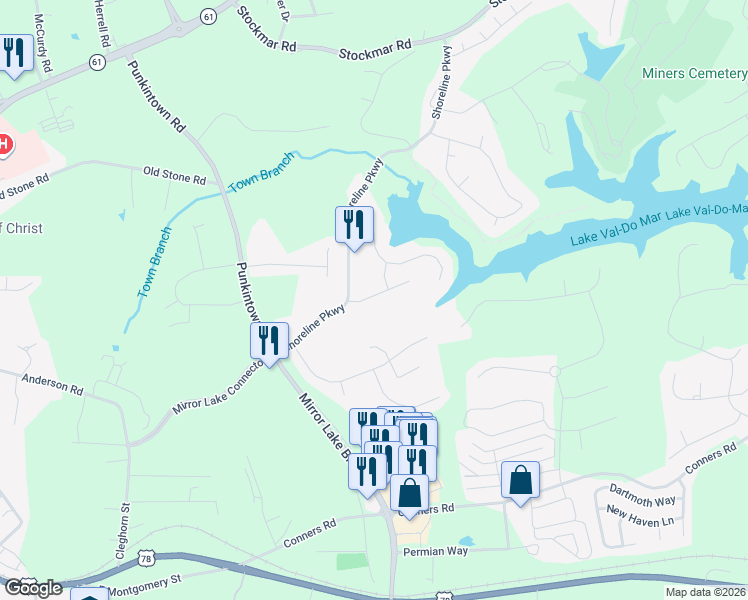 map of restaurants, bars, coffee shops, grocery stores, and more near 9969 Bridgewater Pointe in Villa Rica
