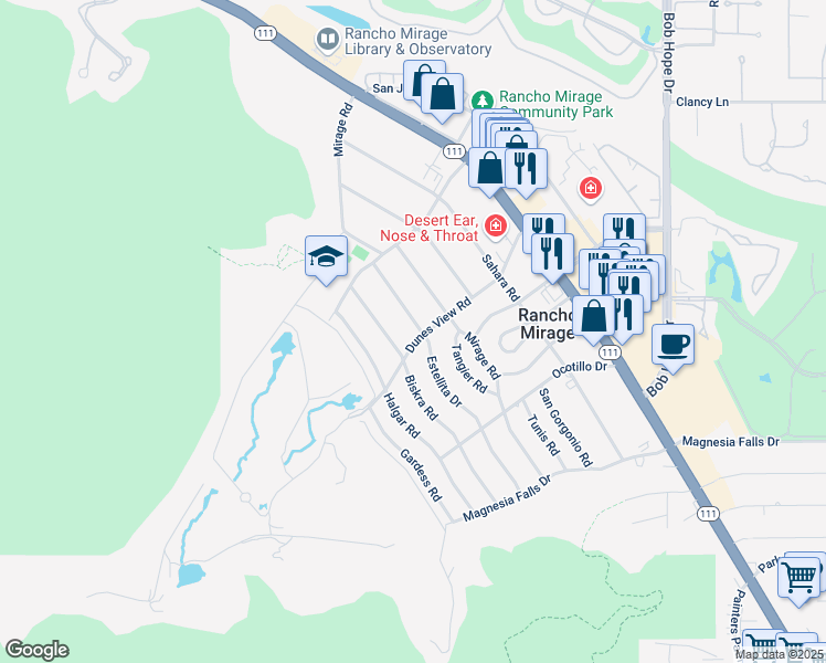 map of restaurants, bars, coffee shops, grocery stores, and more near 71423 Estellita Drive in Rancho Mirage