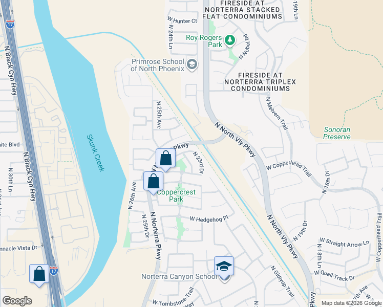 map of restaurants, bars, coffee shops, grocery stores, and more near 2325 West White Feather Lane in Phoenix
