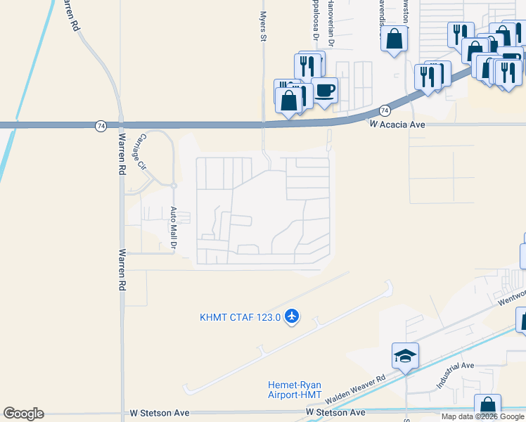 map of restaurants, bars, coffee shops, grocery stores, and more near 30 Calle Abajo in Palm Springs