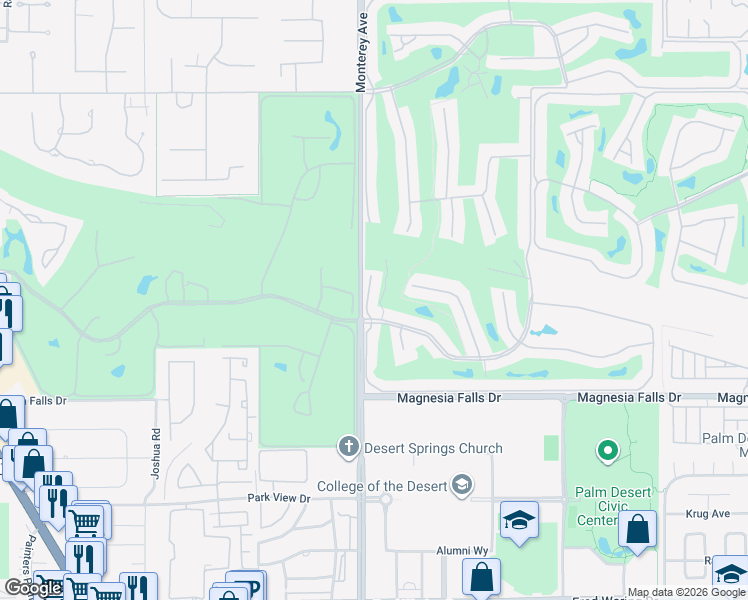 map of restaurants, bars, coffee shops, grocery stores, and more near 122 Giralda Circle in Palm Desert
