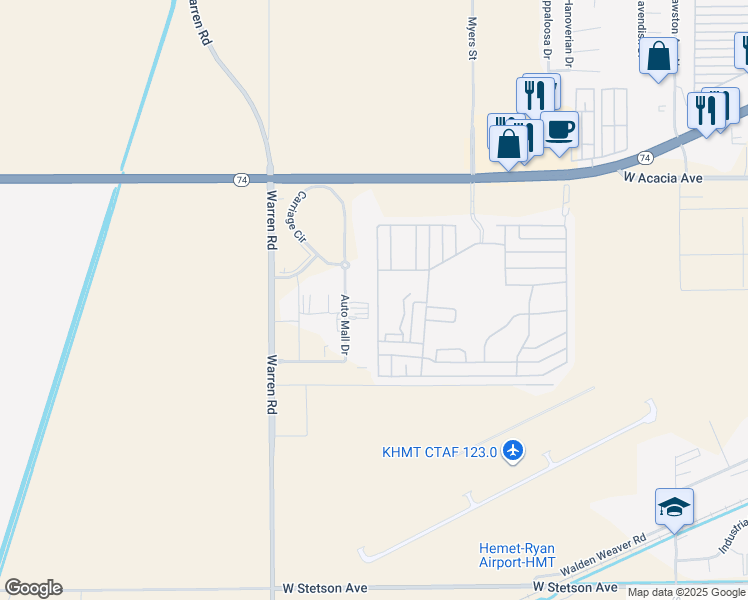 map of restaurants, bars, coffee shops, grocery stores, and more near 5001 West Florida Avenue in Hemet