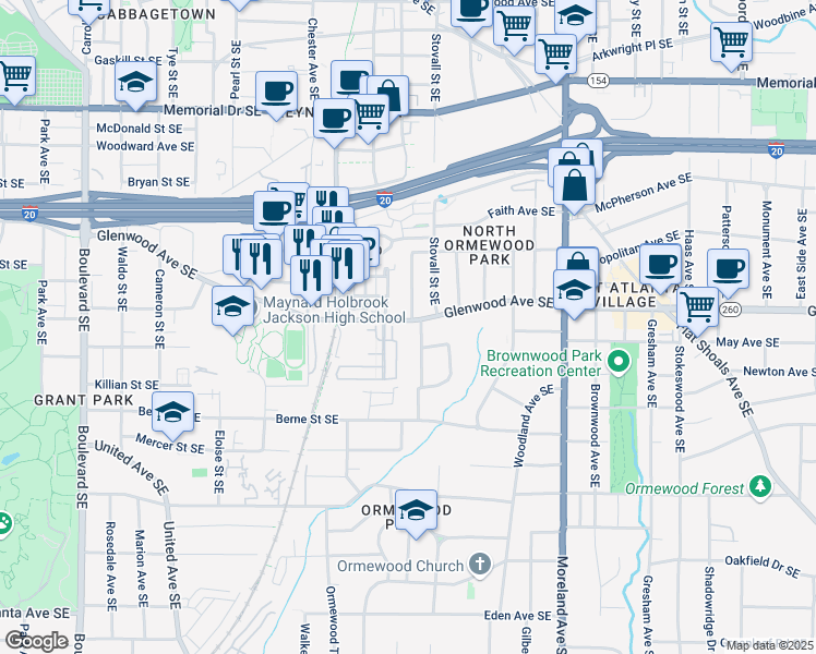 map of restaurants, bars, coffee shops, grocery stores, and more near 985 Glenwood Avenue Southeast in Atlanta