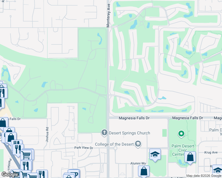 map of restaurants, bars, coffee shops, grocery stores, and more near 122 Giralda Circle in Palm Desert