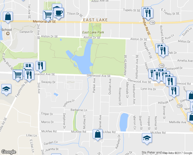 map of restaurants, bars, coffee shops, grocery stores, and more near 2661 Glenwood Avenue Southeast in Atlanta