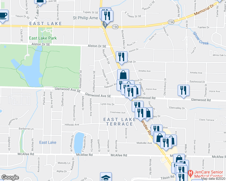 map of restaurants, bars, coffee shops, grocery stores, and more near 472 Hooper Street Southeast in Atlanta