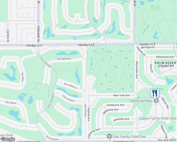 map of restaurants, bars, coffee shops, grocery stores, and more near 42740 Sand Dune Drive in Palm Desert