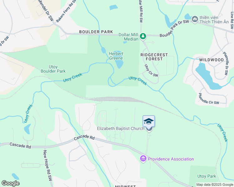 map of restaurants, bars, coffee shops, grocery stores, and more near 600 Dollar Mill Road Southwest in Atlanta