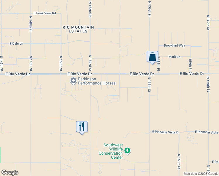 map of restaurants, bars, coffee shops, grocery stores, and more near 15305 East Rio Verde Drive in Scottsdale