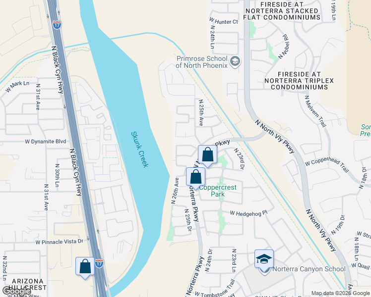 map of restaurants, bars, coffee shops, grocery stores, and more near 2505 West Red Fox Road in Phoenix
