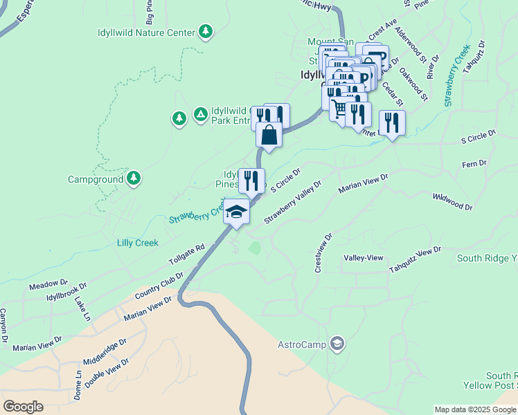 map of restaurants, bars, coffee shops, grocery stores, and more near 26540 California 243 in Idyllwild-Pine Cove