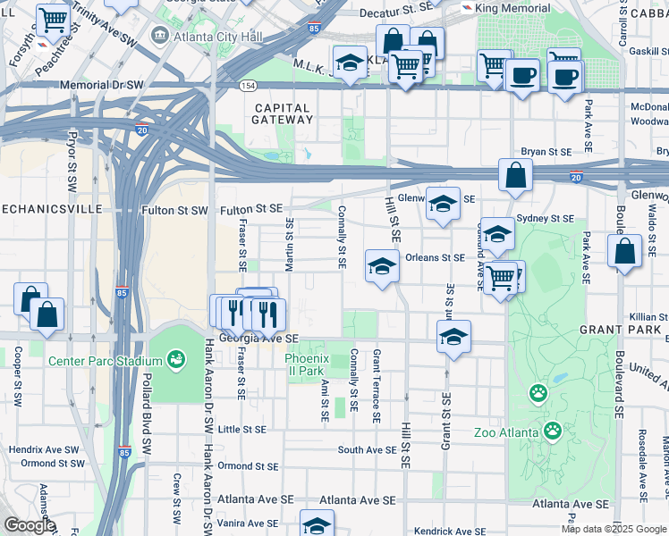 map of restaurants, bars, coffee shops, grocery stores, and more near 174 Crumley Street Southeast in Atlanta